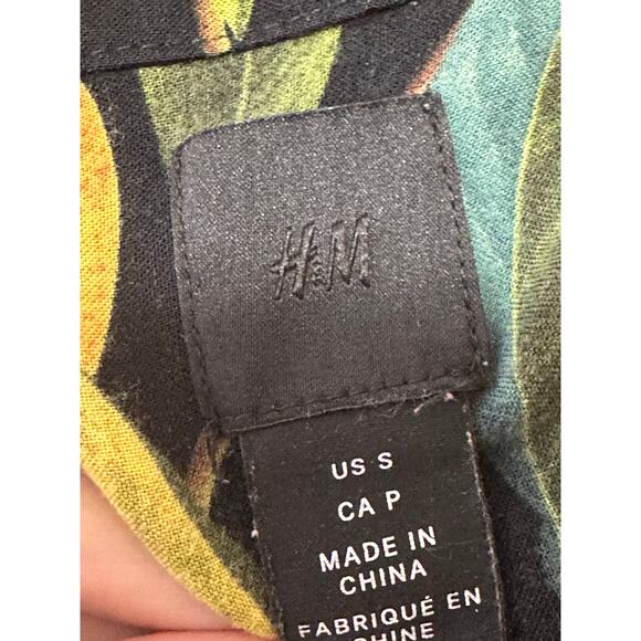 H&M black orange print long sleeves button casual shirt size small - Picture 3 of 8